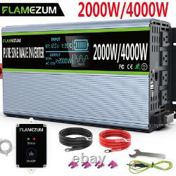 12/24V DC to 120V AC Pure Sine Wave Inverter 2000W 4000 Watt LCD Car USB US Plug