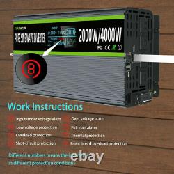 2000With4000W Power Inverter DC 12V to 120V AC CAR Transformer PURE SINE WAVE LCD