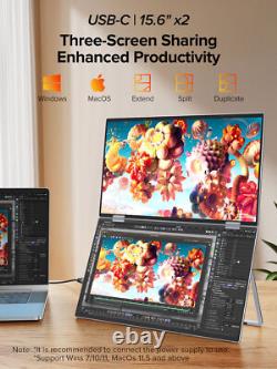 EVICIV Dual Stacked 15.6 Folding Monitor Triple Portable Display with Stand VESA