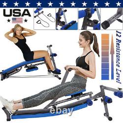 Exercise Rowing Machine Rower 12 Hydraulic Resistance Levels 2-IN-1 Sit-Up Bench