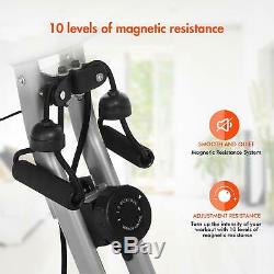 Folding 10 Levels Magnetic Resistance Upright Exercise Bike+Backrest Pad Gray