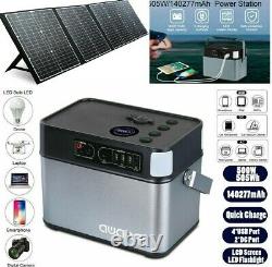 LCD 500Wh Generator Power Supply Energy Storage Station 4USB w 120W Solar Panel