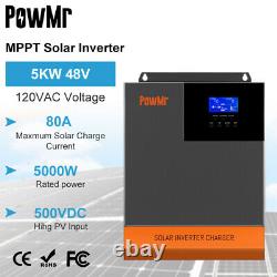 PowMr 5000W Solar Hybrid Inverter In 80A MPPT Solar Controller PV500V DC48V 120V