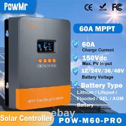PowMr 60A MPPT Solar Charge Controller 12V/24V/36V/48V DC 0 Layer LCD Display US