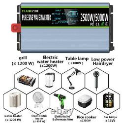 Power Inverter PURE SINE WAVE 2500With5000W 24V DC To 110V AC For Car Truck Solar