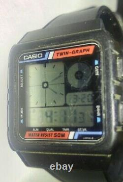 RARE Mens Vintage Casio AE20W Mod 588 Twin Graph LCD Wrist Watch