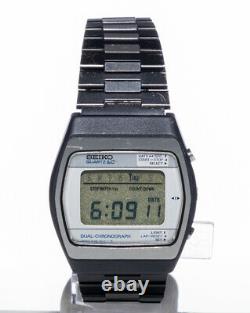 SEIKO Quartz LC Digital 0138-5010, Black PVD, Dual Chronograph LCD, Watch Uhr 78