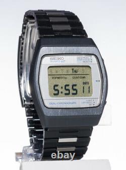 SEIKO Quartz LC Digital 0138-5010, Black PVD, Dual Chronograph LCD, Watch Uhr 78