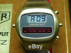 Vintage Heuer Chronosplit III LCD/LED Gold Filled Leather Strap Model R 100 725