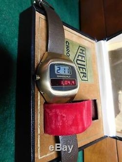 Vintage Heuer Chronosplit III LCD/LED Gold Filled Leather Strap Model R 100 725